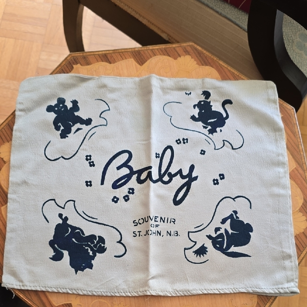 Vintage Blue & White "Baby" Pillow Cover, Souvenir of St. John, New Brunswick​​